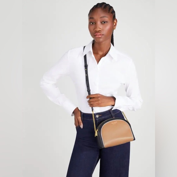 Kate Spade Morgan Double Zip Leather Dome Crossbody In Cafe Mocha Multi - Picture 13 of 13